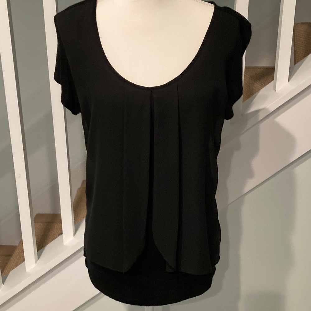 Valerie Bertinelli knit & sheer Black Blouse. Size L.